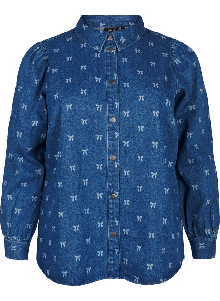 Denim overhemd met strik, Denim Blue W. Wh.Bow, Packshot image number 0