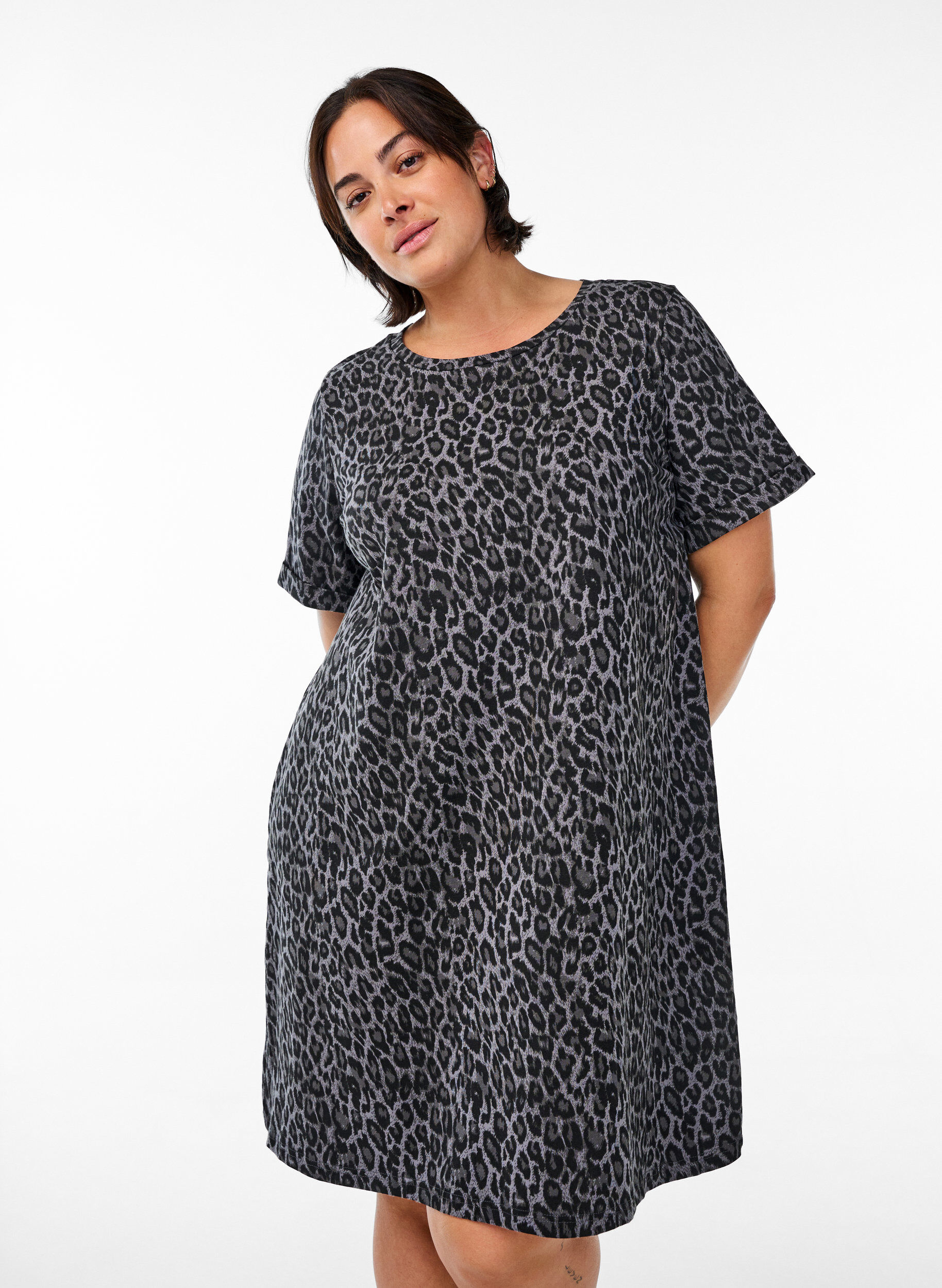 Zizzi Kort T-shirtjurkje van katoenen jersey, Grijs, Model image number 0