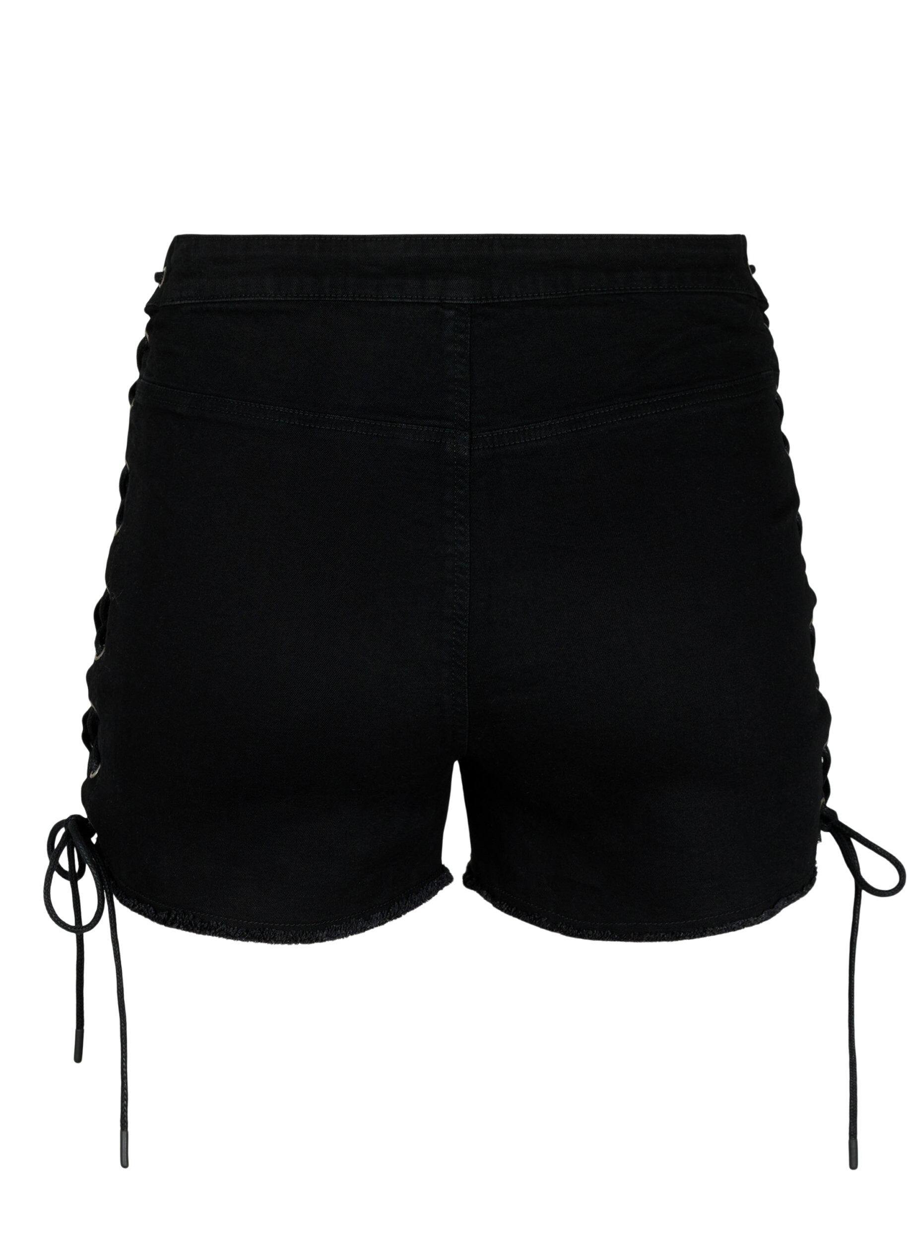 Zizzi Gescheurde denim shorts met trekkoord, Black Denim, Packshot image number 1