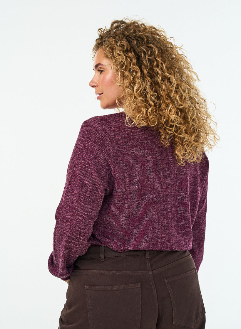 Jersey blouse met V-hals en lange mouwen, Donker Bordeaux, Model image number 2