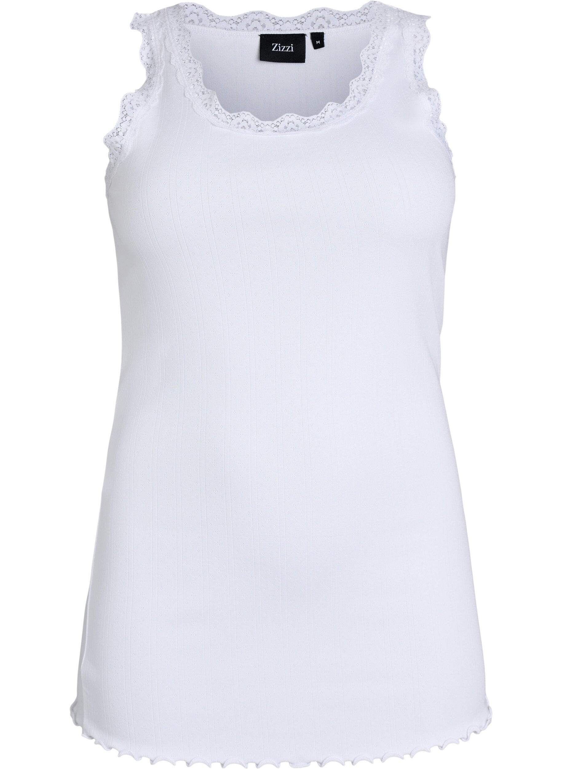 Zizzi Tanktop met kant en broderie anglaise, Wit, Packshot image number 0