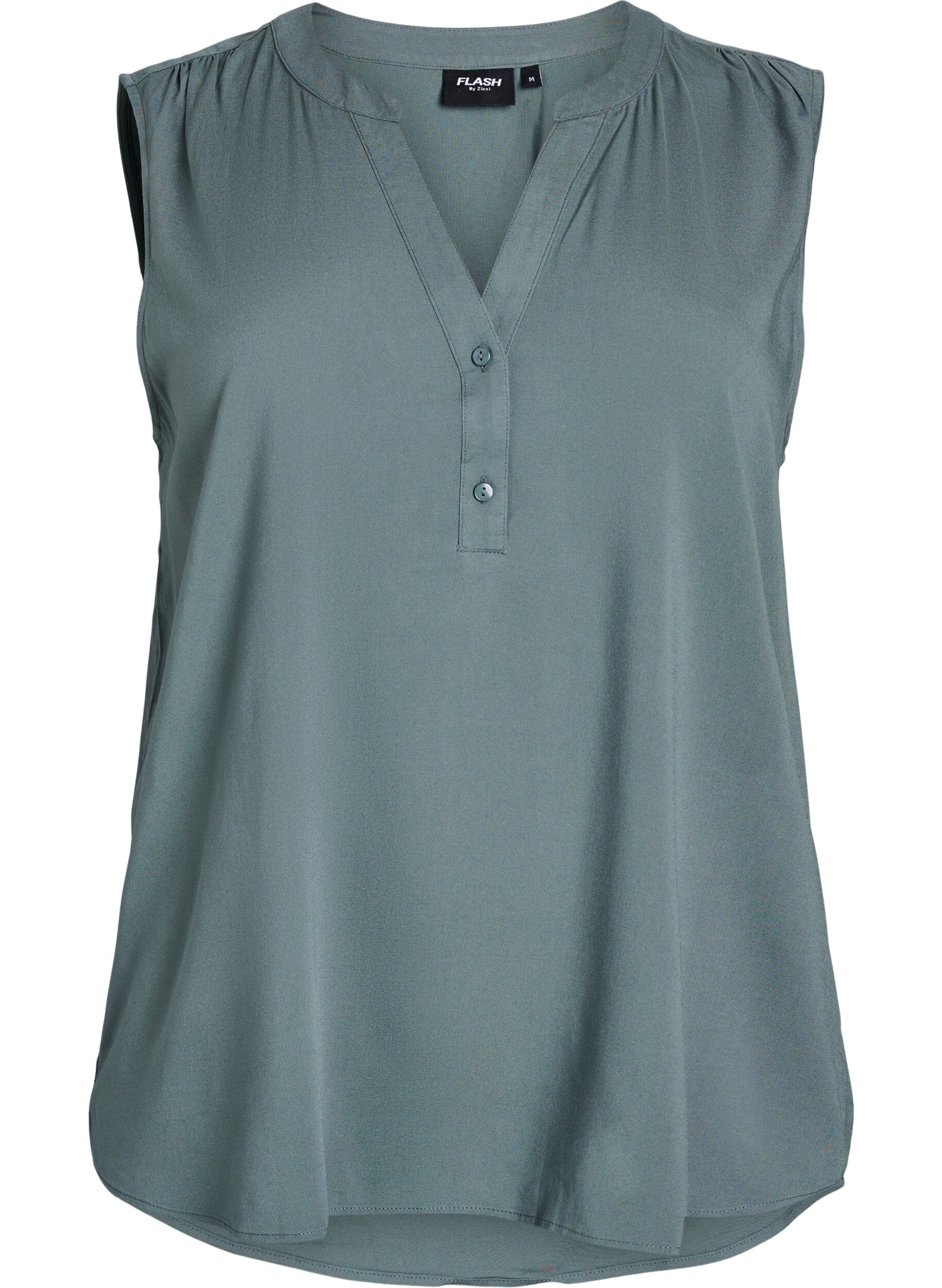 Zizzi FLASH - Mouwloze viscose blouse, Groen, Packshot image number 0