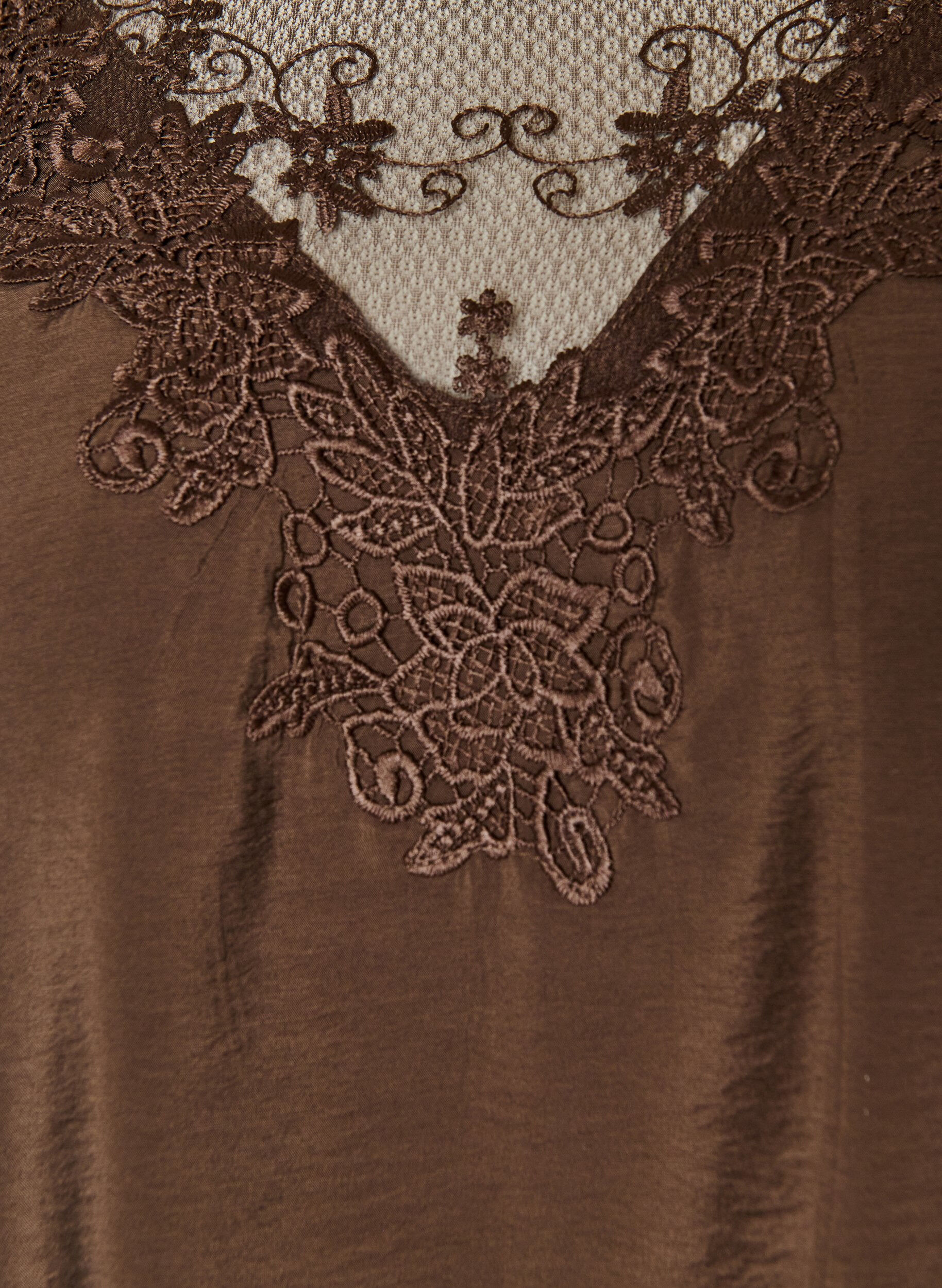 ZizziBlouse met 3/4 mouwen en kantdetails, Bruin, Packshot image number 2