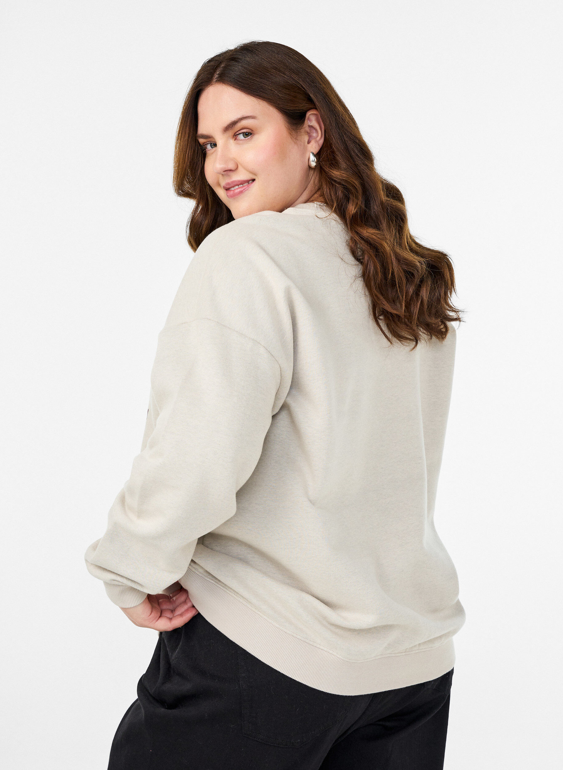 Zizzi Sweatshirt met tekst aan de voorkant, Beige, Model image number 2