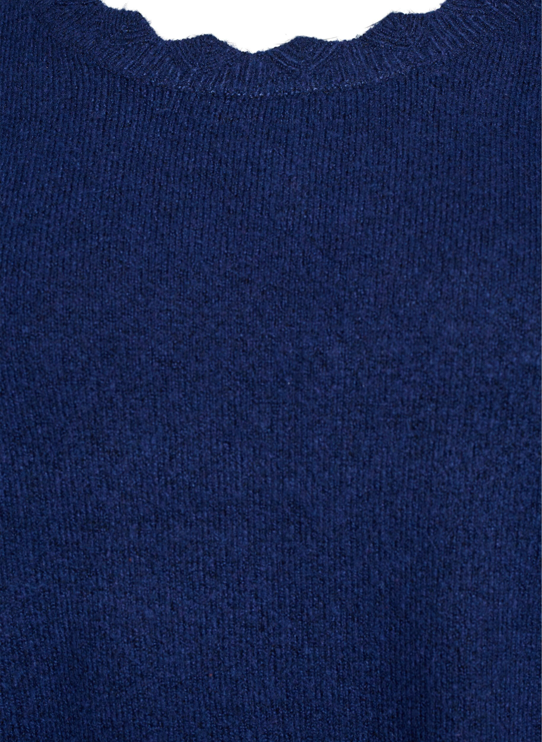 ZizziGebreide blouse met golvende randen, Blauw, Packshot image number 2
