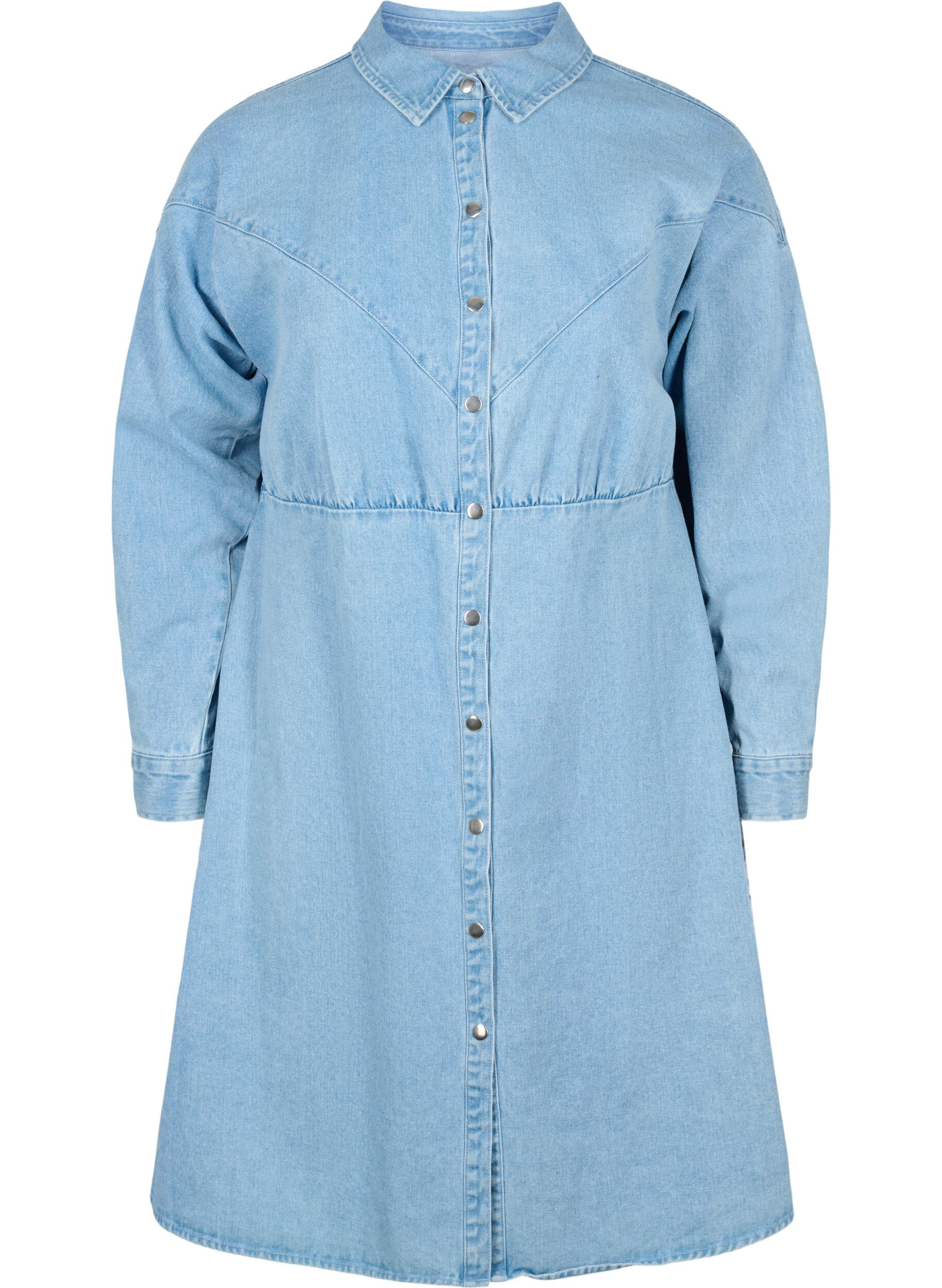 Zizzi Denim jurk met knopen en lange mouwen, Light blue denim, Packshot image number 0
