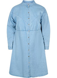 Denim jurk met knopen en lange mouwen, Light blue denim