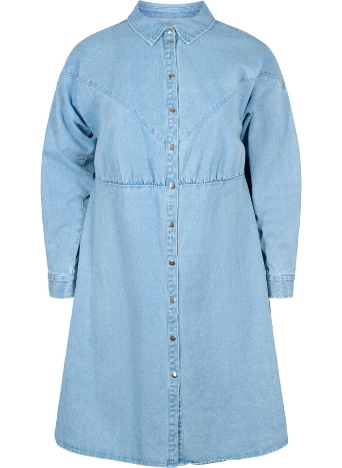 Denim jurk met knopen en lange mouwen, Light blue denim, Packshot image number 0