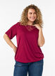Blouse met kanten inzetstuk en ballonmouwen, Rood, Model image number 0