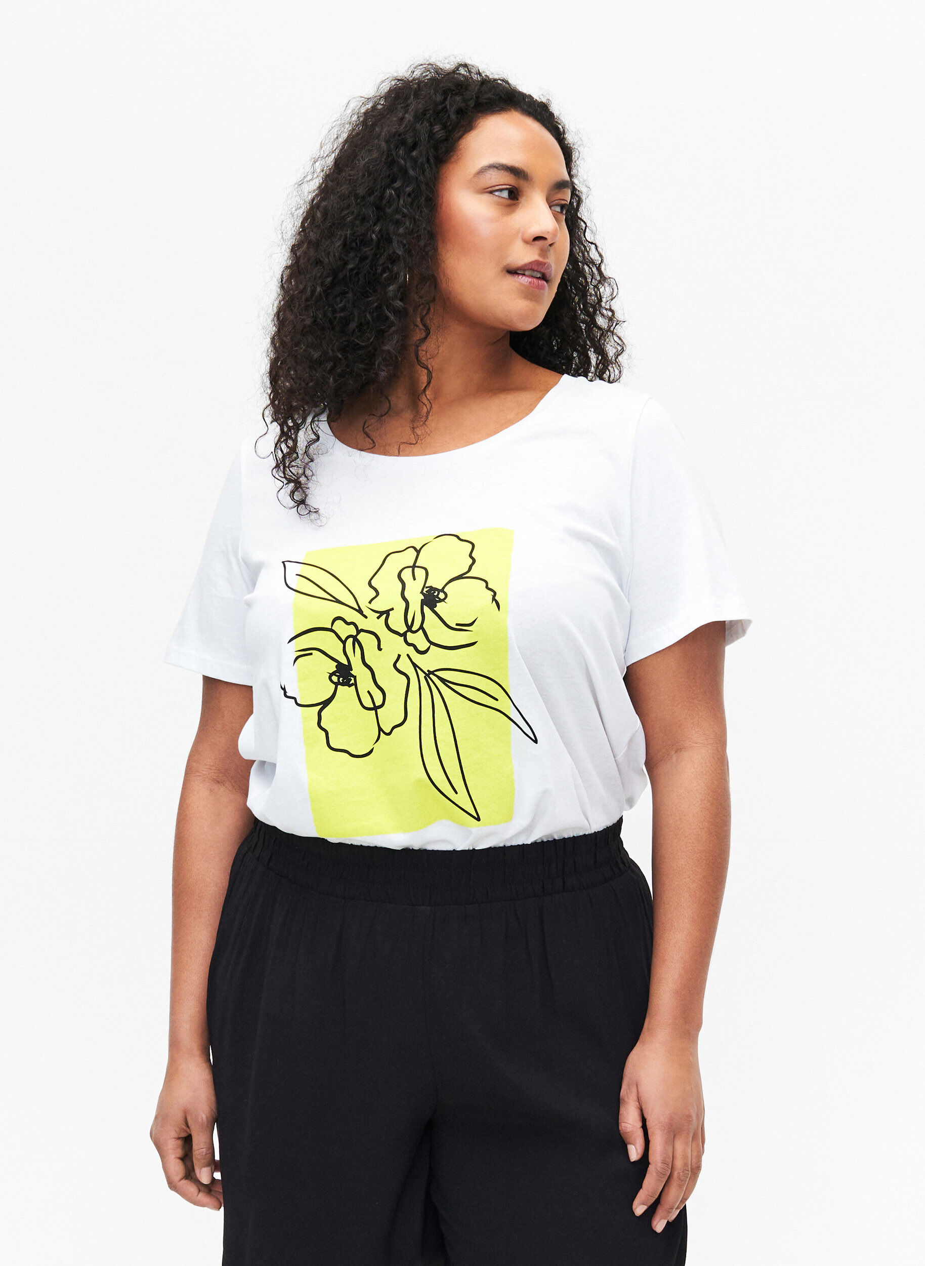Zizzi Katoenen T-shirt met motief, B. White w. Sulphur, Model image number 0