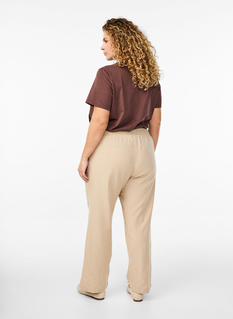 Smock broek met linnen, Beige, Model image number 1
