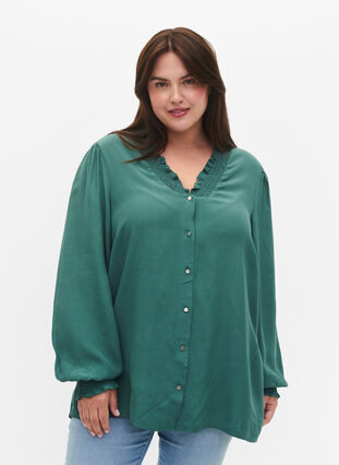 Viscose shirt blouse met lange mouwen, Sea Pine, Model image number 0
