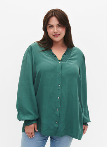 Lange mouw shirt blouse in viscose, Sea Pine, Model image number 0