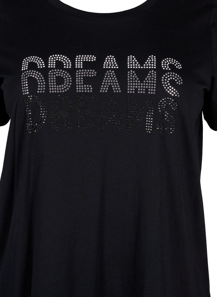 Katoenen T-shirt met strasmotief, Black w. Dream, Packshot image number 2
