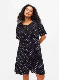 Katoenen jurk met korte mouwen en stippen, Black w. White Dot, Model