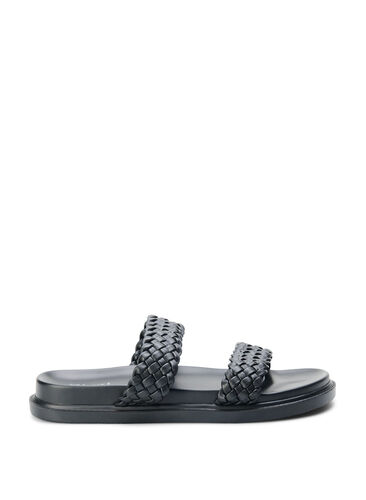 Sandaal met brede pasvorm in leer, Black, Packshot image number 0
