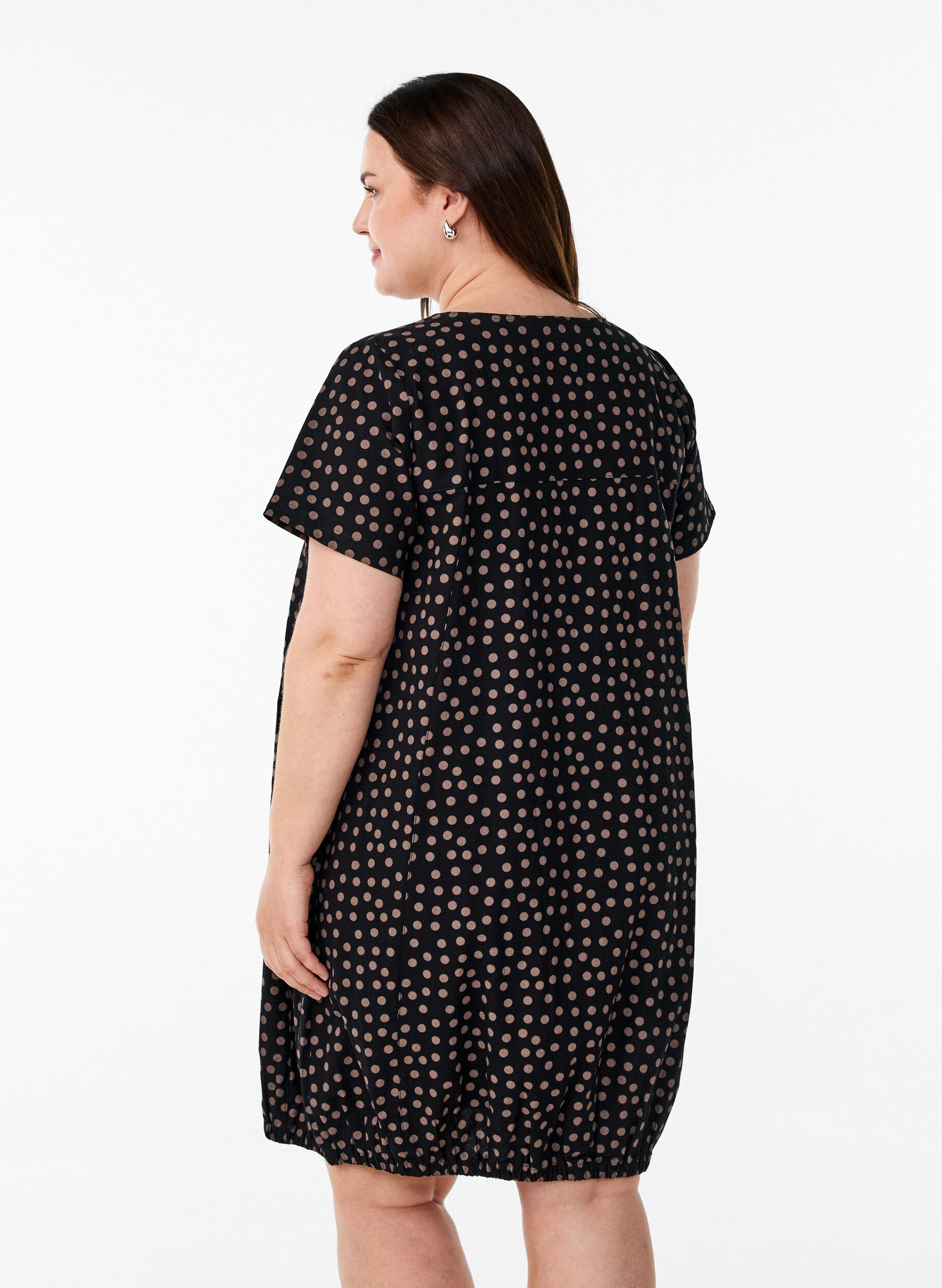 ZizziKatoenen jurk met korte mouwen en print, Bruin, Model image number 2