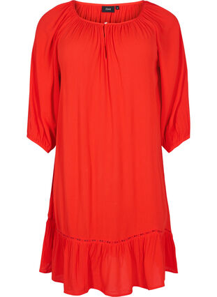 Viscose jurk met 3/4 mouwen, Fiery Red, Packshot image number 0