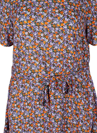 Midi-jurk met korte mouwen in viscose, Purple Ditsy Flower, Packshot image number 2