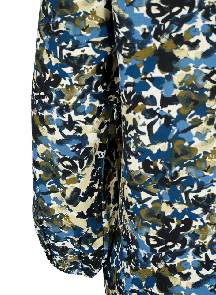 Blouse met pofmouwen, Blue Green AOP, Packshot image number 3