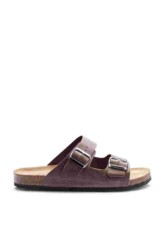 Leren sandalen met verstelbare gespen, Brown, Packshot image number 0