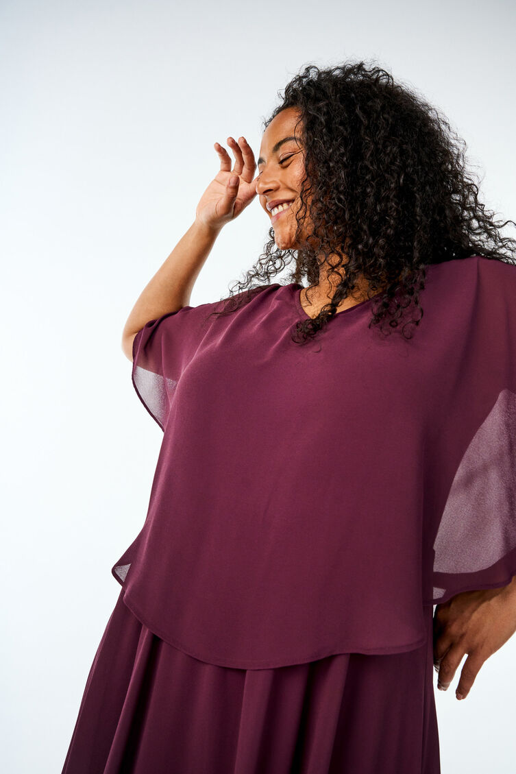 Maxi-jurk met korte mouwen en a-vorm, Rood, Image image number 0