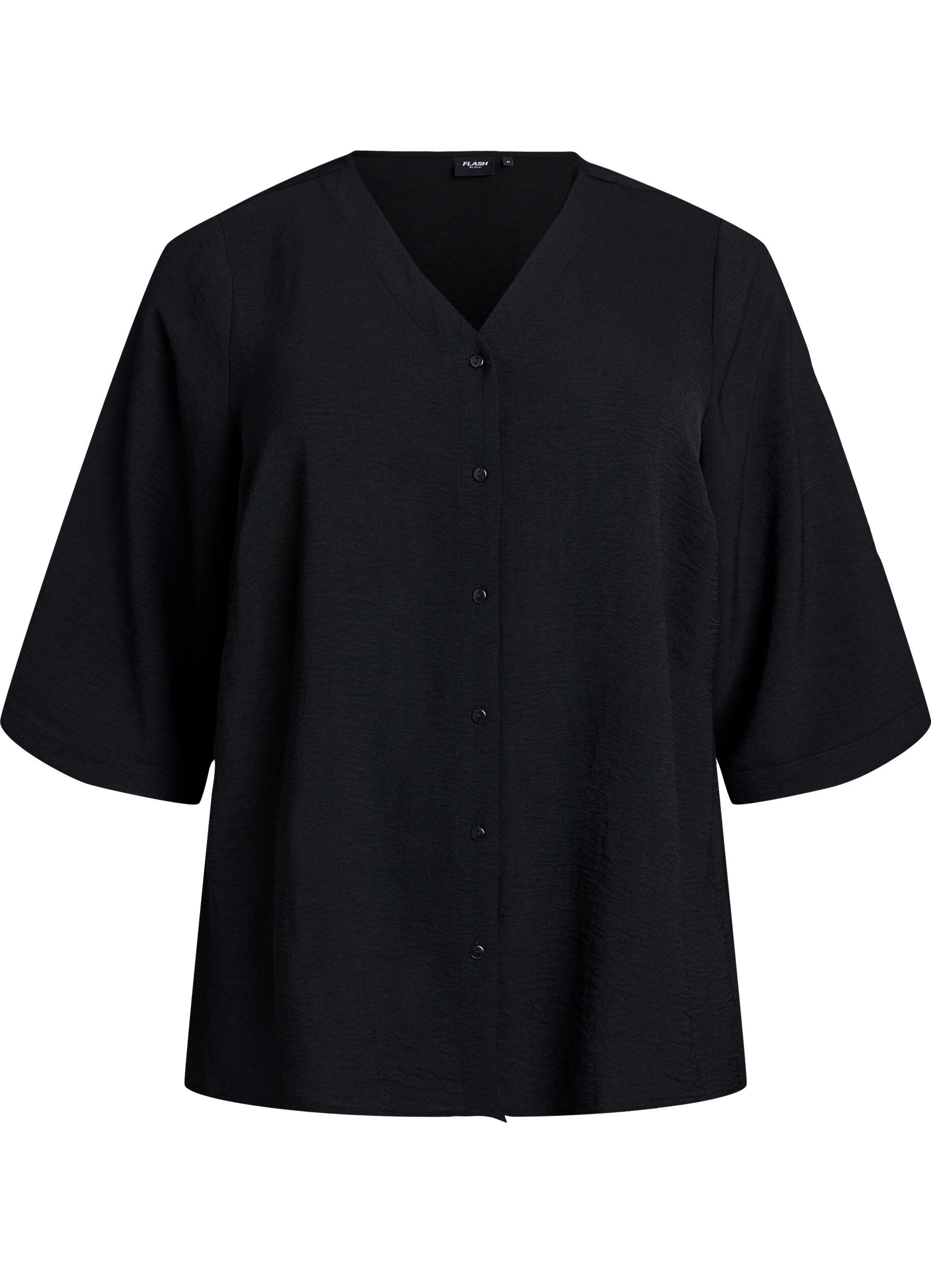 ZizziShirtblouse met V-hals en 3/4 mouwen, Zwart, Packshot image number 0