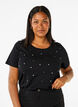 Katoenen T-shirt met strassteentjes, Black, Model image number 0