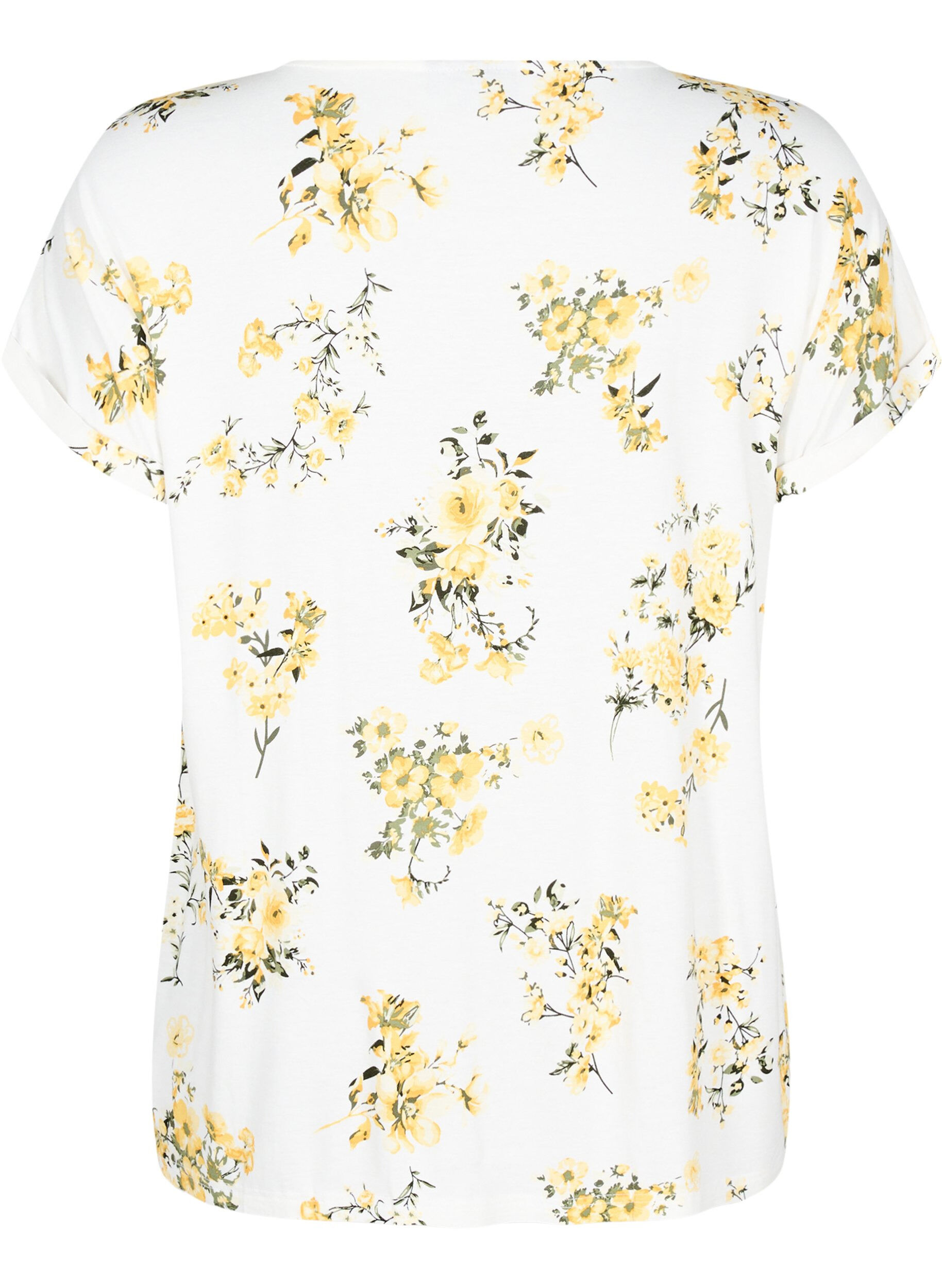 Zizzi T-shirt met bloemenprint, Geel, Packshot image number 1
