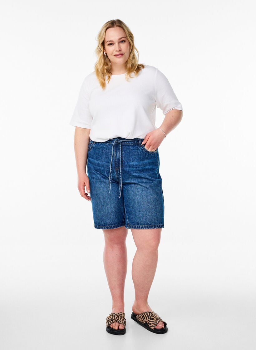Geribde jersey blouse met korte mouwen, Wit, Model image number 1