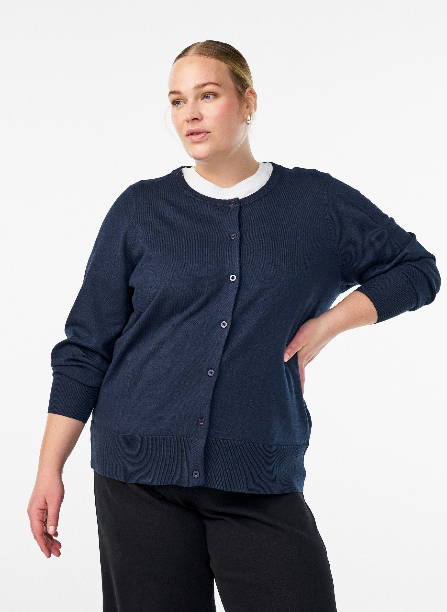 ZizziFijngebreide vest met ronde hals, Blauw, Model image number 0