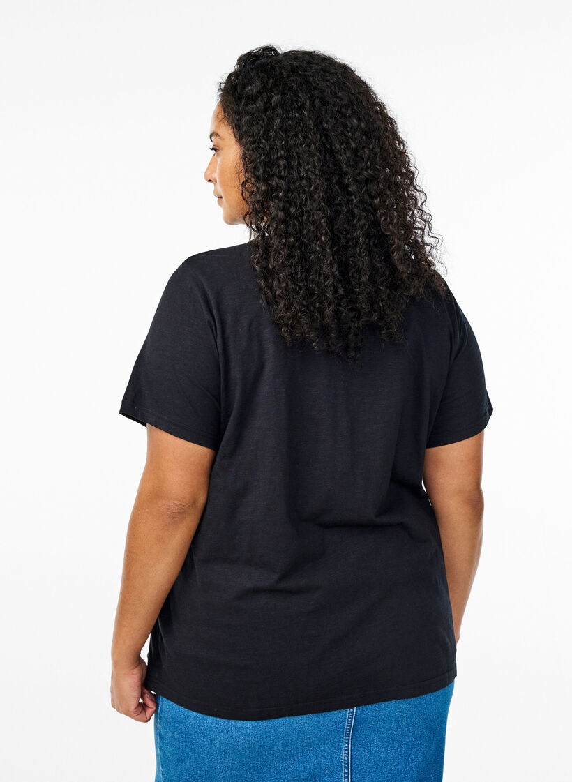 T-shirt met knoopdetail, Zwart, Model image number 2