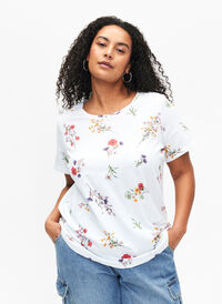 T-shirt van biologisch katoen met bloemenprint, Bright W. AOP Flower, Model