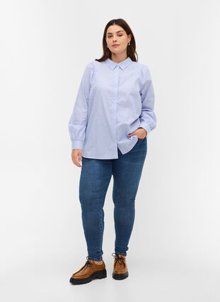Gestreepte blouse in katoen, White/Blue stripe, Model image number 3