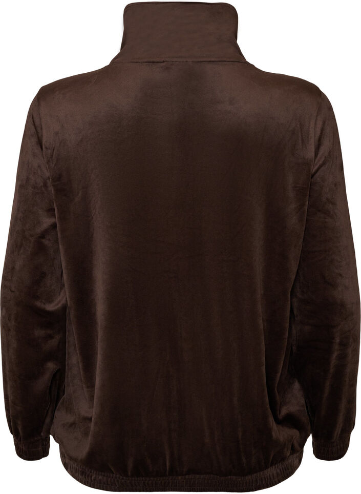Zachte velours cardigan met rits en hoge kraag, Bruin, Packshot image number 1