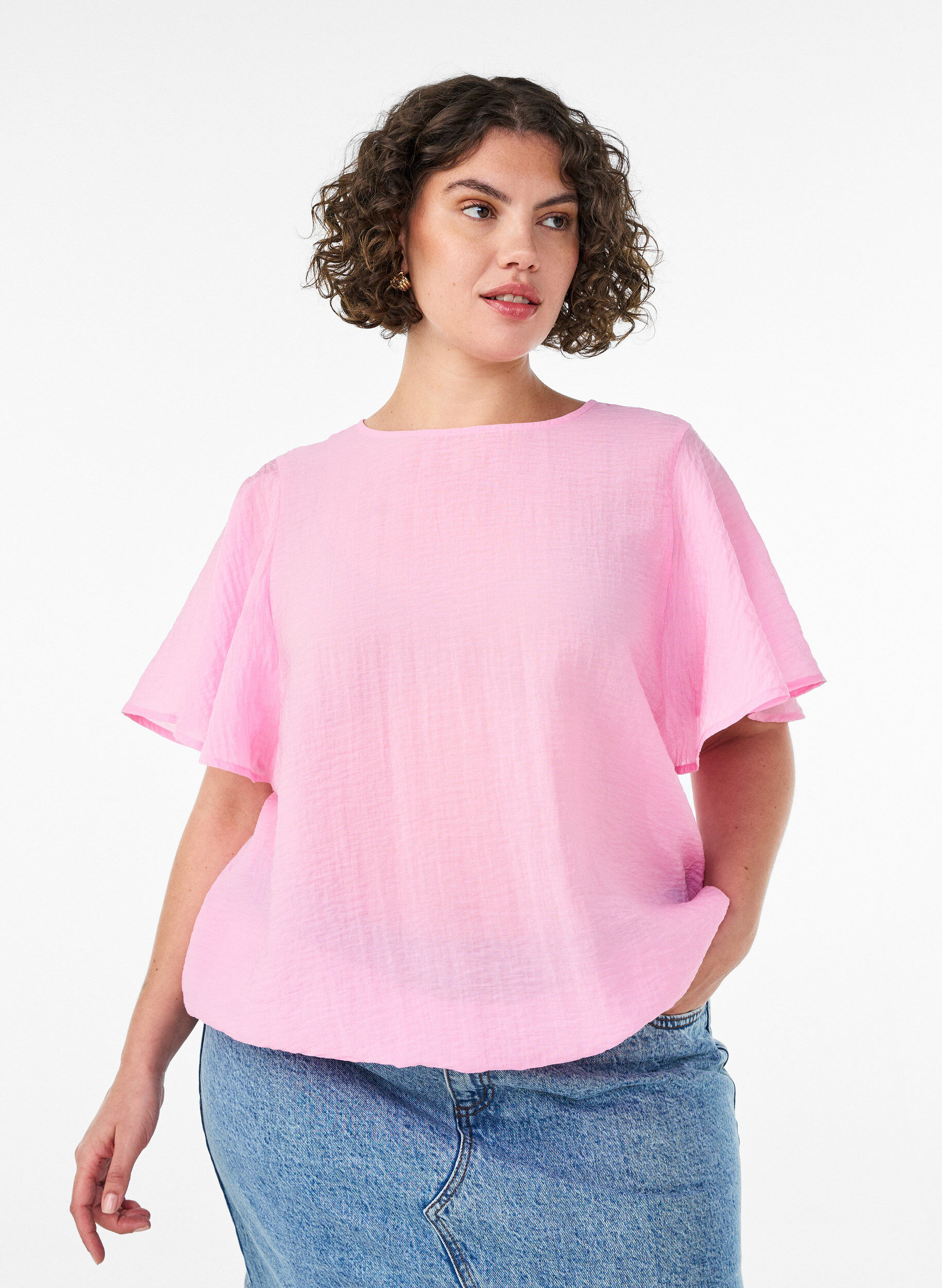 Blouse met ballonavorm en vleermuismouwen, Roze, Model