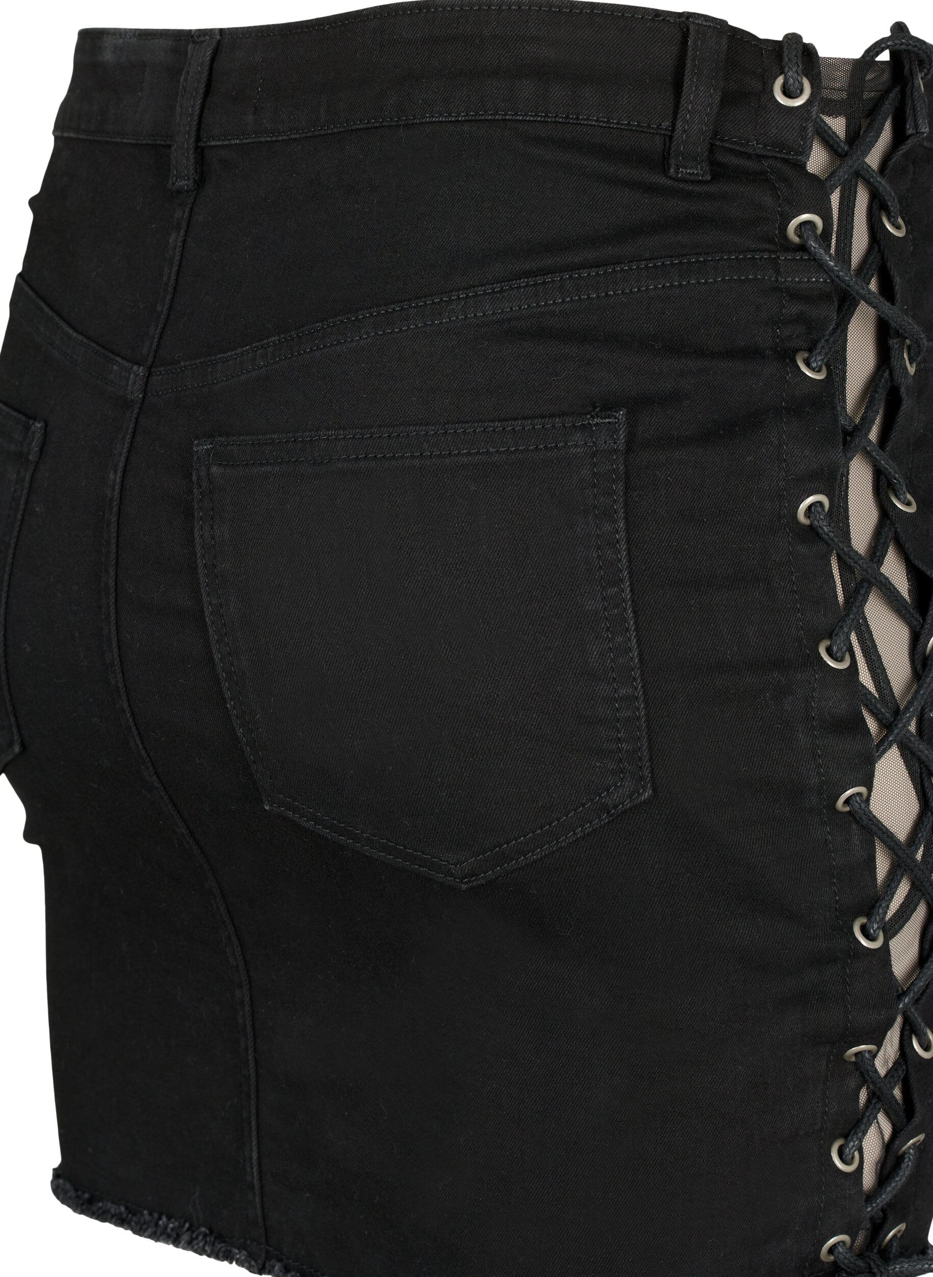 Zizzi Korte denim rok met veterdetails, Black, Packshot image number 3