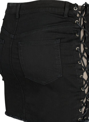 Korte denim rok met veterdetails, Black, Packshot image number 3