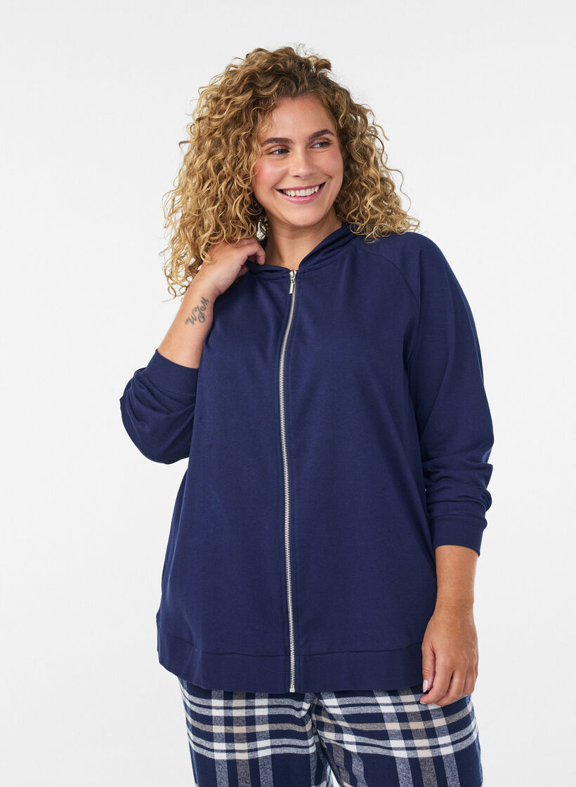 Sweatvest met capuchon en zakken, Blauw, Model image number 0