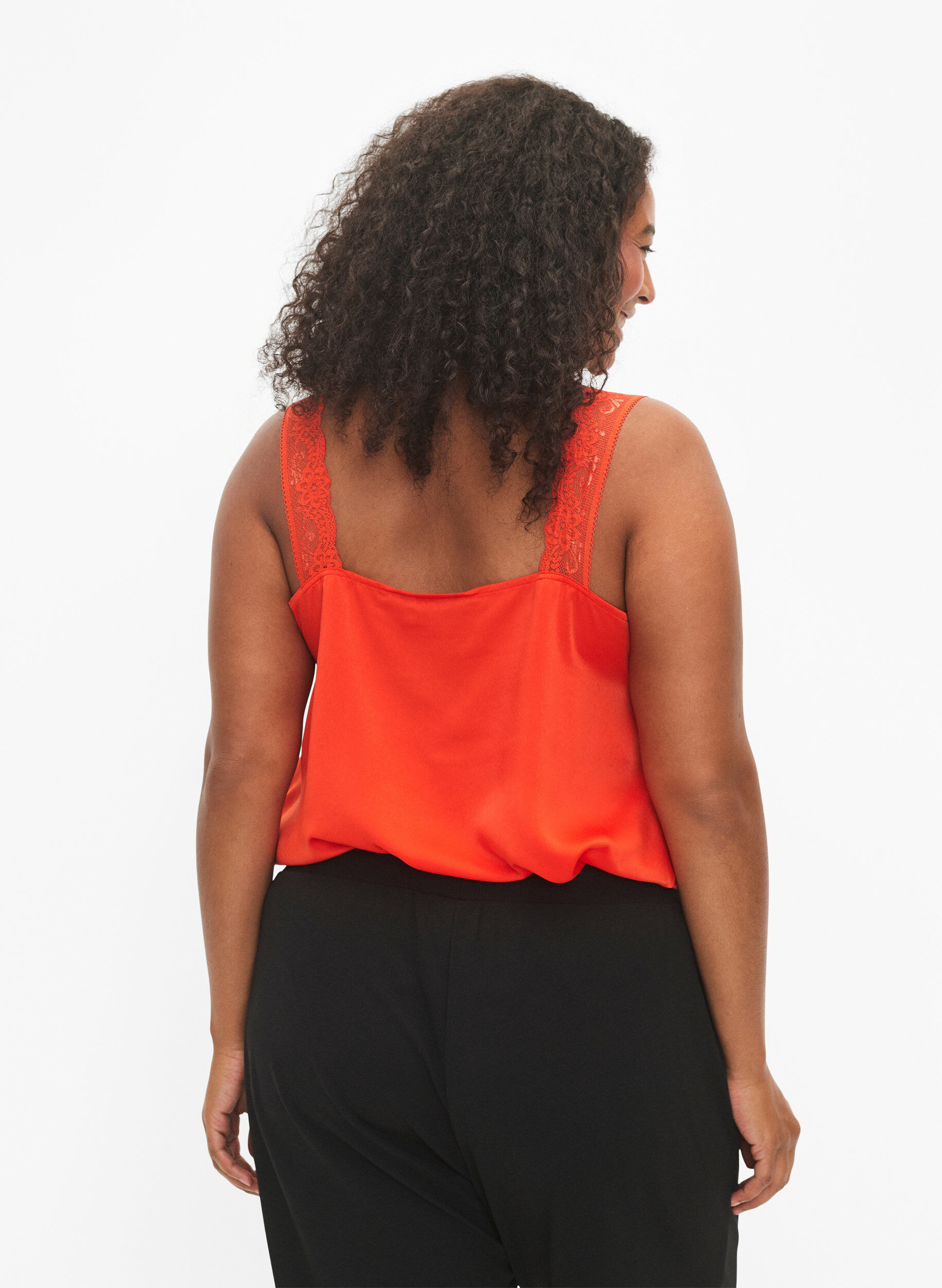 Zizzi FLASH - Top met V-hals en kanten rand, Orange.com, Model image number 1