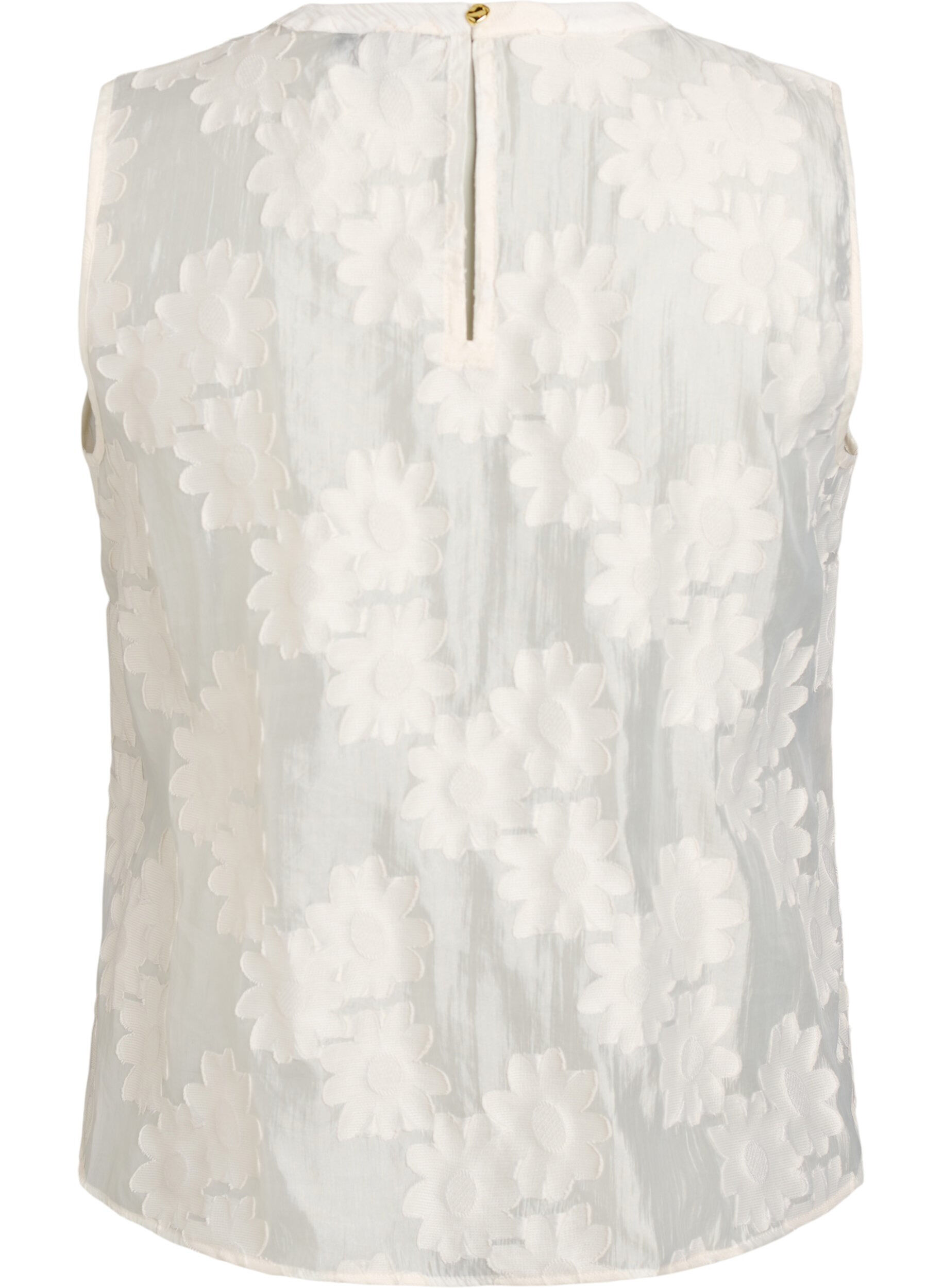 Zizzi Mouwloze top in jacquard met een bloemenstructuur, Vanille, Packshot image number 1