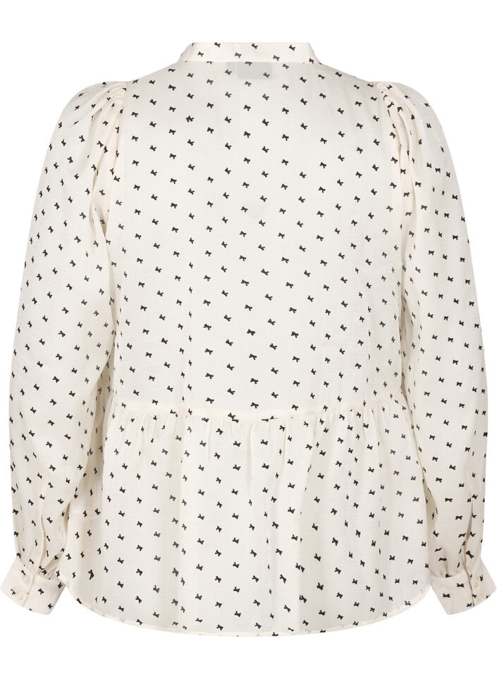 Blouse met peplum en strikjes, Ecru w Bow, Packshot image number 1