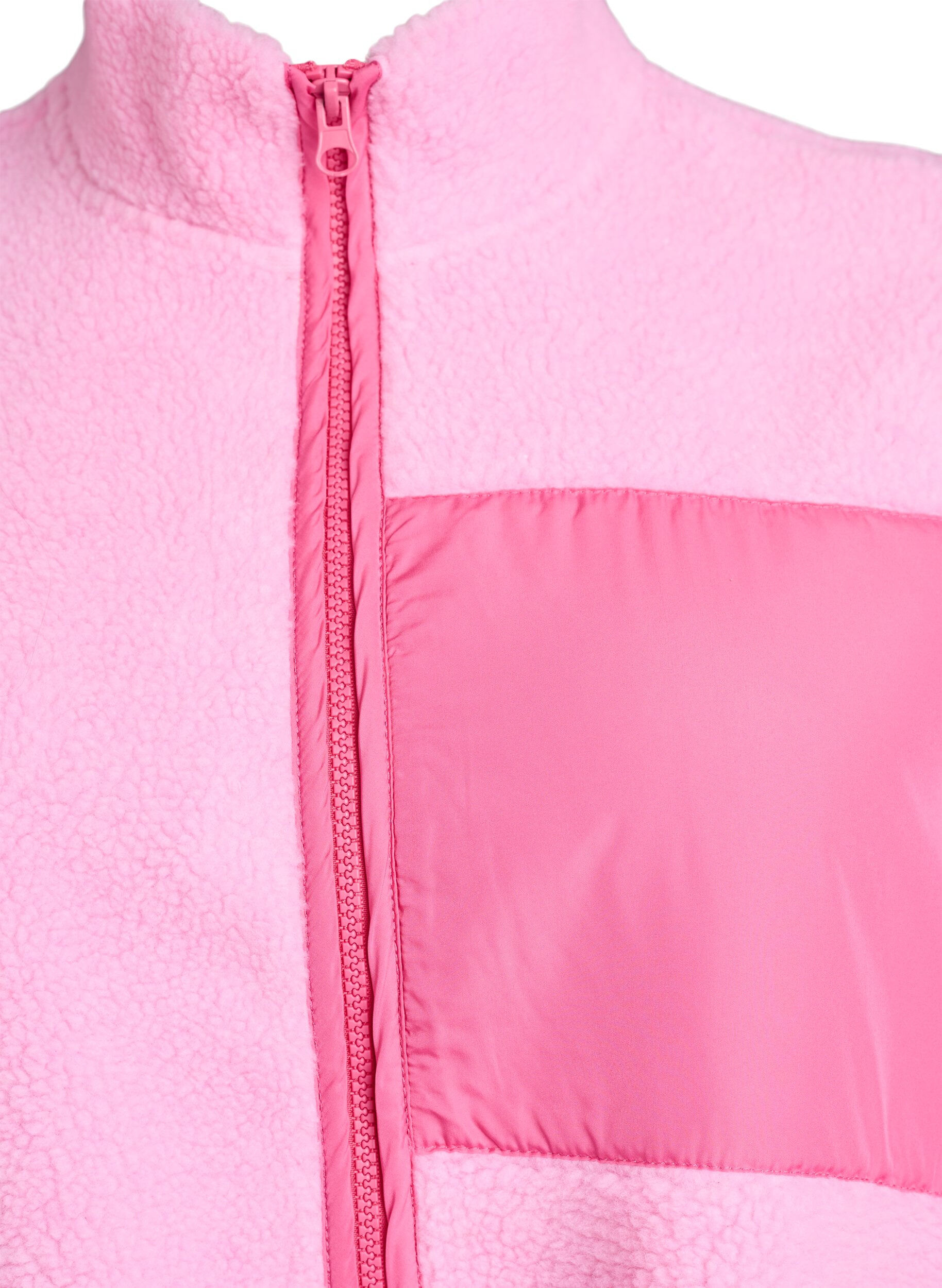 Zizzi Teddy-fleecevest met ritssluiting en contrasteerdetail, Roze, Packshot image number 2