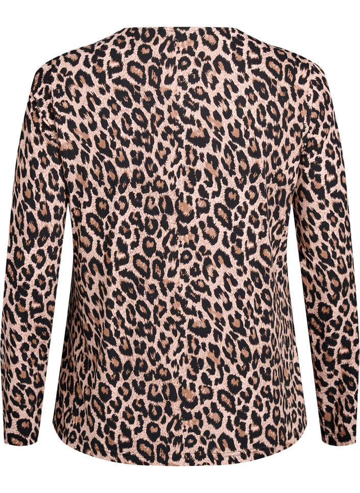 Blouse met lange mouwen en luipaardprint, Bruin, Packshot image number 1