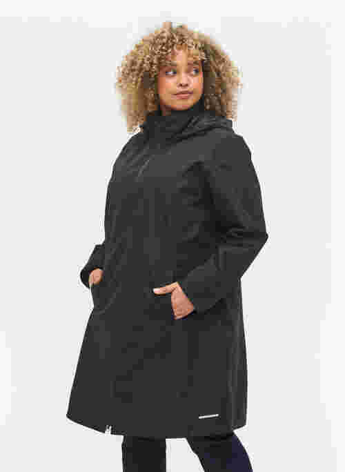 Regenjas met afneembare capuchon en reflex, Black, Model