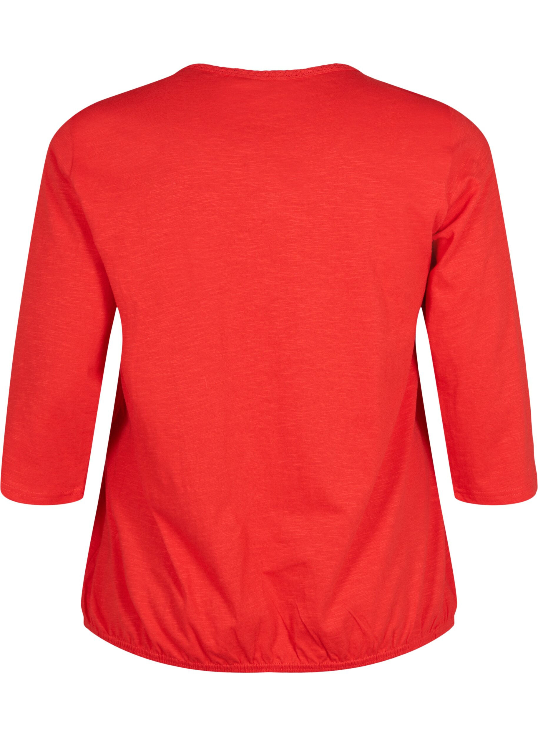 Zizzi Katoenen blouse met 3/4 mouwen, Fiery Red, Packshot image number 1