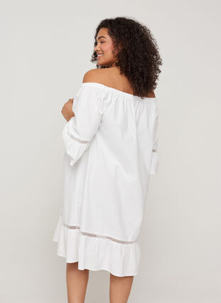 Katoenen jurk met kanten rand en korte mouwen, Bright White, Model image number 1