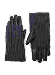 Lederen handschoen met breiwerk, Black