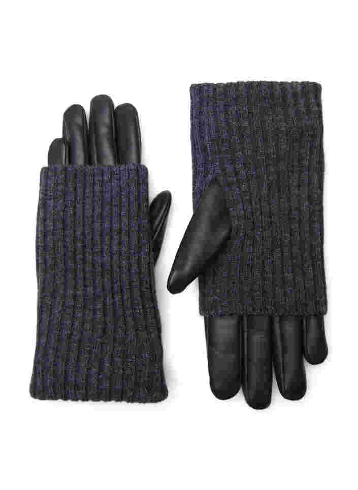 Lederen handschoen met breiwerk, Black, Packshot