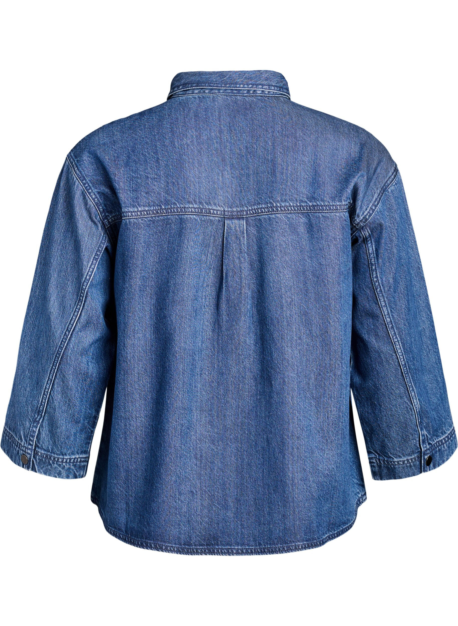 Zizzi Los denimshirt met 3/4-mouwen, Blauw, Packshot image number 1